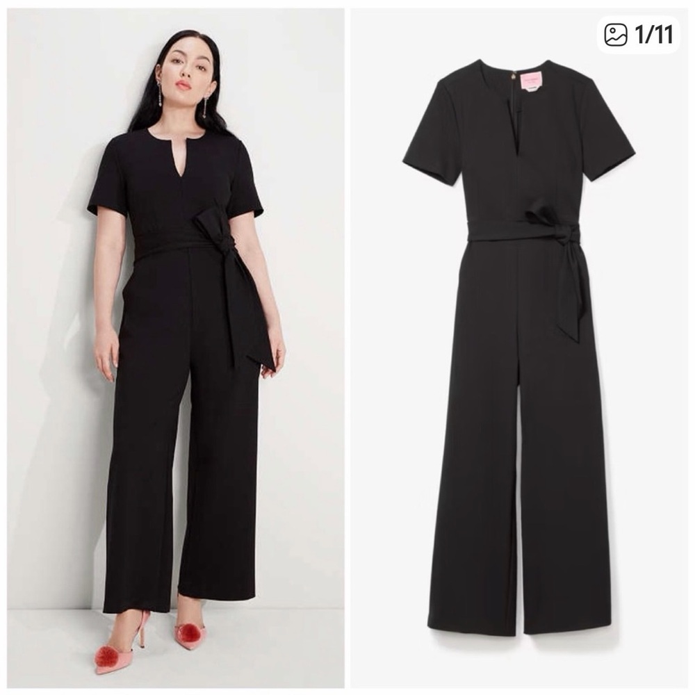 Kate Spade New York Black Ponte Split-Neck Jumpsuit Size XXL